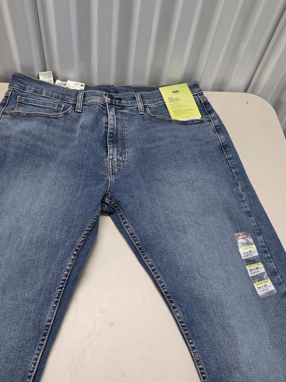 Levis 506 Comfort Straight Jeans Dark Wash Blue Flex Stretch Mens 36x30